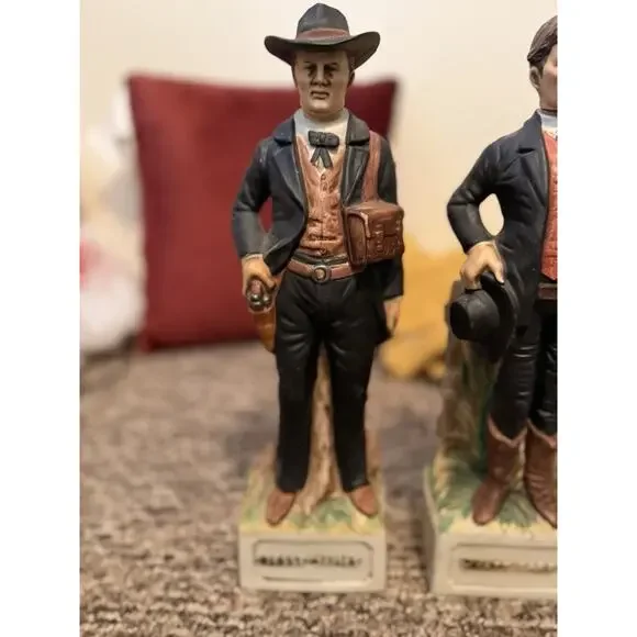 Vintage McCormick Whiskey Decanter Lot Jesse James Wyatt Earp Western Empty
